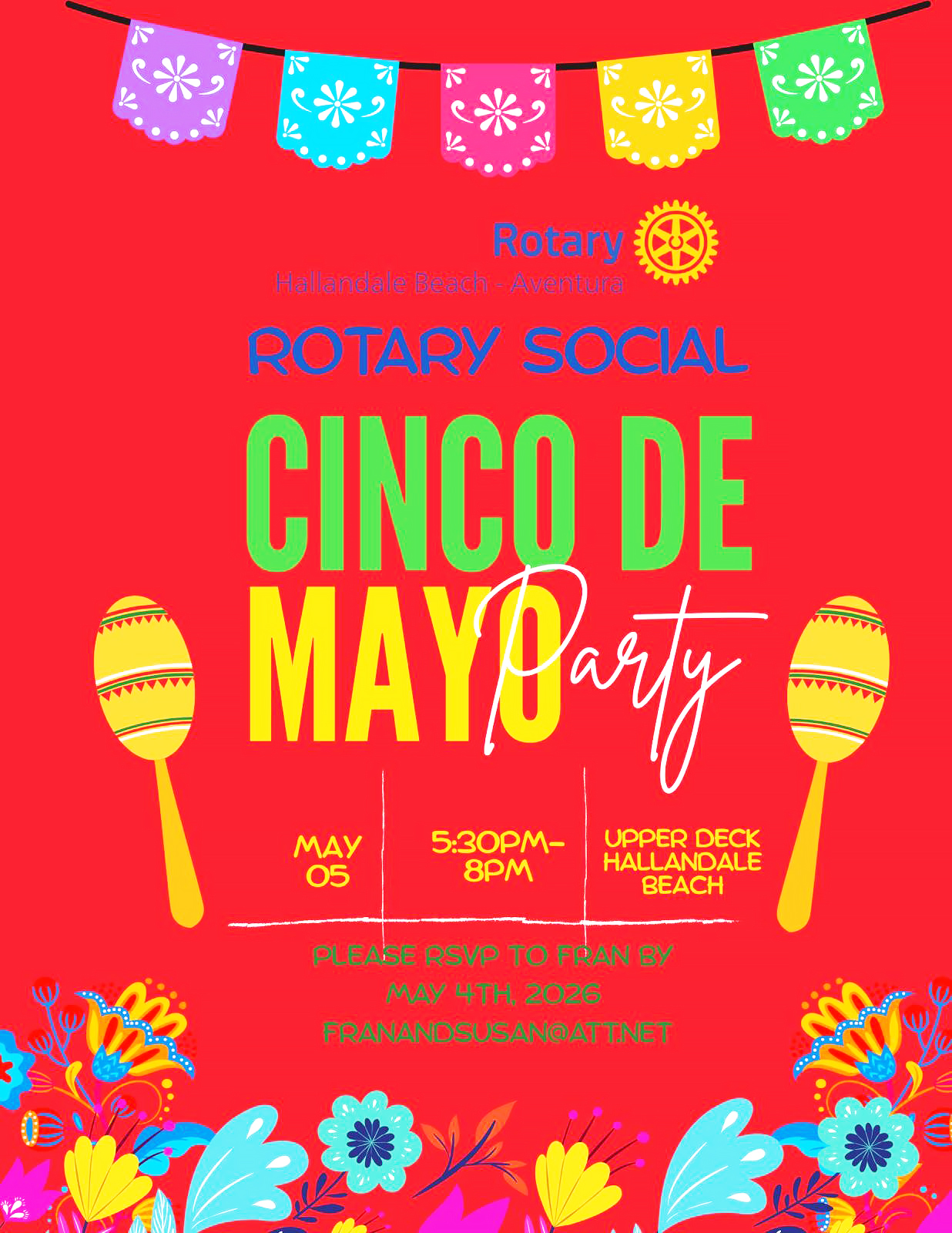 Rotary Social: Tue., May 5th, @ 5:30 pm